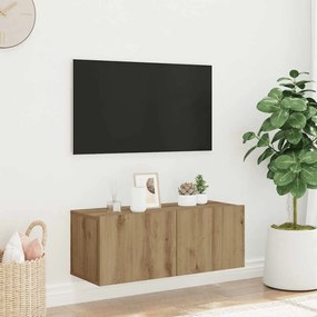 856017 vidaXL Стенни ТВ шкафове, дъб артизан, 80x30x30 см, инженерно дърво