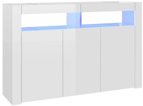 804343 vidaXL Сайдборд с LED светлини, бял гланц, 115,5x30x75 см