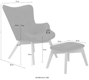 Червен кадифен фотьойл с табуретка Niko – Ropez