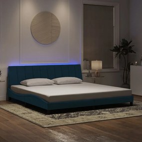 3213803 vidaXL Рамка за легло с LED осветление, синя, 200x200 см, кадифе