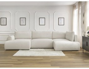 Кремав разтегателен ъглов диван от рипсено кадифе (ляв ъгъл/"U" форма) Lucien – Bobochic Paris