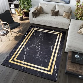 Тъмно дизайнерско килимче с мраморна шарка със златни детайли Ширина: 120 см | Дължина: 170 см