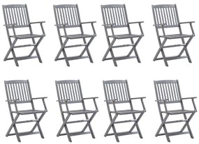 3078282 vidaXL Сгъваеми градински столове, 8 бр, с възглавници, акация масив