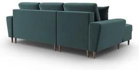 Кадифен разтегателен ъглов диван с място за съхранение в петролен цвят (ляв ъгъл) Kyoto – Cosmopolitan Design