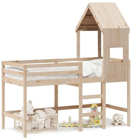 3282026 vidaXL Таванско легло със стълба и покрив, 90x190 см, бор масив
