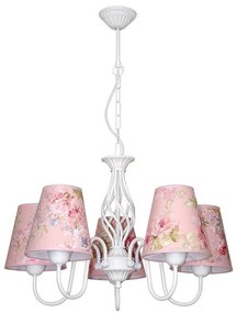 Полилей БРУНАТЕ, бял, абажури Брайтън Розов, 5xE27