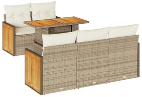 3327663 vidaXL Градински диван с възглавници, 6 части, бежов полиратан, акация