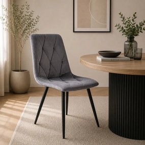 AMELI VELVET, тапициран стол за трапезария с метални крака Сив