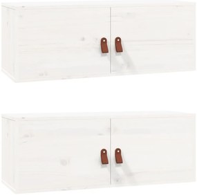 818378 vidaXL Стенни шкафове, 2 бр, бели, 80x30x30 см, бор масив