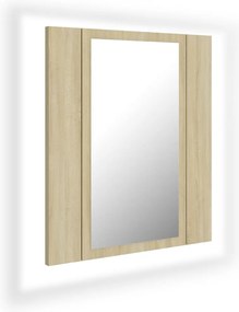 804951 vidaXL Шкаф с LED огледало за баня, дъб сонома, 40x12x45 см, акрил
