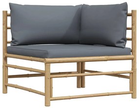 313153 vidaXL Градински ъглов диван с тъмносиви възглавници, бамбук
