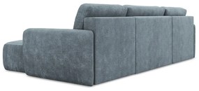 Сиво-син шенилов разтегателен ъглов диван с място за съхранение (U форма) Lilo – Makamii