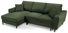 Зелен разтегателен ъглов диван с място за съхранение от рипсено кадифе (ляв ъгъл) Kyoto – Cosmopolitan Design