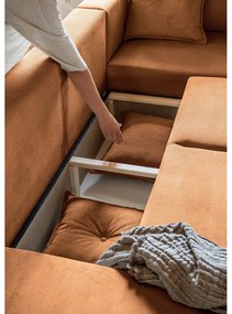 Ъглов разтегателен диван от велур в тухлен цвят (десен ъгъл/U-образна форма) Lazy Lukka - Miuform