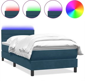 3316957 vidaXL Боксспринг легло с матрак и LED, тъмносиньо, 80x210 cm, кадифе