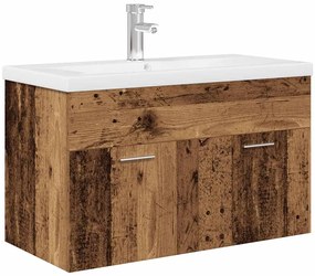 3328907 vidaXL шкаф за мивка с вграден басейн и смесител Старо дърво