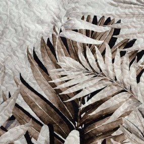 Кадифена покривка за легло в бяло с шарка от сиво-кафяви листа Ширина: 170 см | Дължина: 210 см