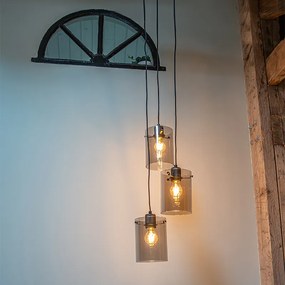 Дизайнерски висящ аплик черен с димно стъкло 3-светлина - Dome