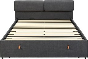 Тъмносиво двойно тапицирано легло с място за съхранение и включена подматрачна рамка 160x200 cm Calvi – Actona
