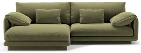Светлозелен кадифен ъглов диван (ляв ъгъл) Torino – Micadoni