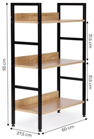 Стабилен рафт с 3 рафта - комбинация от метал и дърво 93 x 60 x 27,5 cm