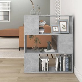 809129 vidaXL Библиотека, бетонно сива, 80x24x94 см, инженерно дърво