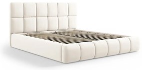 Кремаво тапицирано кадифено двойно легло с място за съхранение с включена подматрачна рамка 180x200 cm Bellis – Micadoni