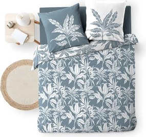 Бяло/синьо двойно удължено памучно спално бельо 240x220 cm Hera – douceur d'intérieur