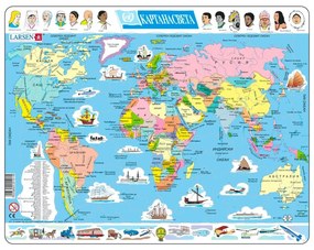 Larsen - Пъзел: Образователен – "Карта на Света" – 107 части, голям