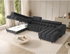 Тъмносив разтегателен ъглов диван от букле (ляв ъгъл U форма) Feraria – ELTAP