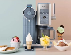Машина за сладолед 13-в-1 Ninja CREAMi Scoop & Swirl™ NC702EU, 800W, 13 програми, 3-степенен лост за фунийки, CreamiFit, Creamify, 2 купички 473 мл, Персонализация, Син/Сив