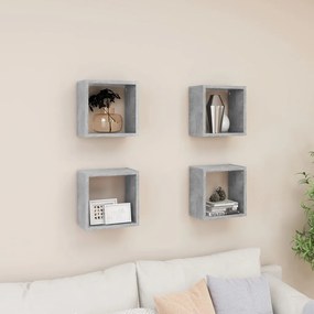 807038 vidaXL Стенни кубични рафтове, 4 бр, бетонно сиви, 26x15x26 см