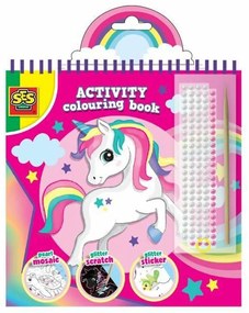 Картини за Оцветяване SES Creative Activity Colouring Book 3 в 1 Комплект стикери Тетрадка