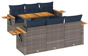 3327561 vidaXL Градински диван с възглавници, 7 части, полиратан, сив