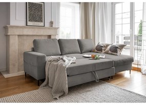 Сив разтегателен ъглов диван от рипсено кадифе (десен ъгъл) Lofty Lilly – Miuform