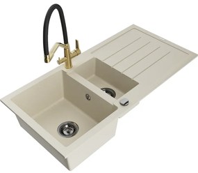 Mexen Andres гранитна мивка 1,5 камери с отцедник и кухненски смесител Duo,
