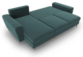 Кадифен разтегателен ъглов диван с място за съхранение в петролен цвят Kyoto – Cosmopolitan Design