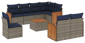 3260255 vidaXL Градински диван с възглавници, 9 части, полиратан, сив