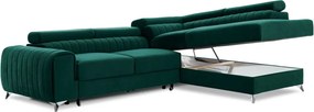 Зелен кадифен разтегателен ъглов диван с място за съхранение (десен ъгъл L форма) Laurence – ELTAP