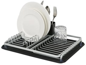 Сушилник за съдове Luigi Ferrero FR-3932A, 43x32x12 см, Устойчив срещу корозия, Стойка с 3 отделения, Табла за отцеждане, Черен/сребрист