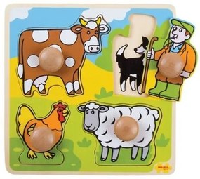 Bigjigs - Моят първи дървен пъзел с дръжки - Ферма