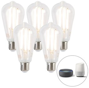 Комплект от 5 интелигентни LED крушки E27 Dim to Warm ST64 7W 806lm 1800-3000K