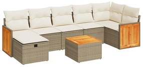 3326048 vidaXL Градински диван с възглавници, 8 части, бежов полиратан