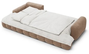 Светлокафяв кадифен сгъваем/с място за съхранение ъглов диван (ляв ъгъл) Linz – Cosmopolitan Design