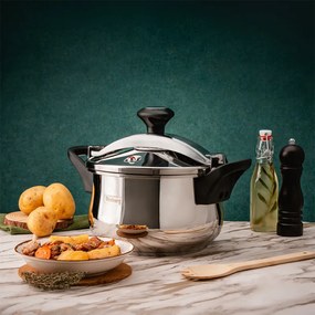 Тенджера под налягане Rosberg R51311A5, 5 литра, 24 см, 2 капака, Индукция, Трислойно дъно, Инокс