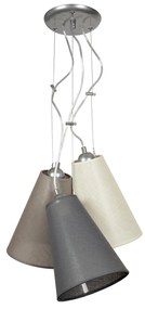 Пендел ПИЗА, хром, абажури Камелот Пепел + Сив + Крем, 3xE27