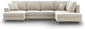 Бежов кадифен разтегателен ъглов диван с място за съхранение (десен ъгъл/U форма) Kyoto – Cosmopolitan Design