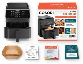 Фритюрник с горещ въздух Cosori Premium II CAF-P651-KEUR, 6.2 л, 205 C, 11 програми, Таймер, AirWhisper, Черен