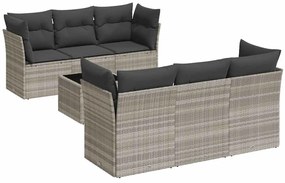 3217262 vidaXL Градински комплект с възглавници, 7 части, светлосив полиратан