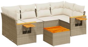 3226639 vidaXL Градински диван с възглавници, 7 части, бежов полиратан